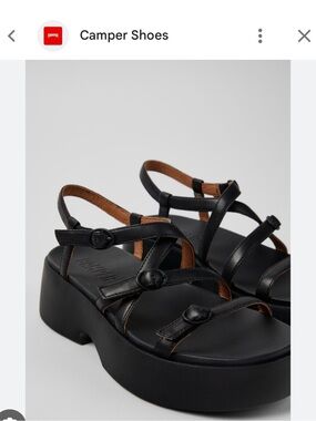 Camper Black Leather Platform Strappy Sandals with Buckle Detail